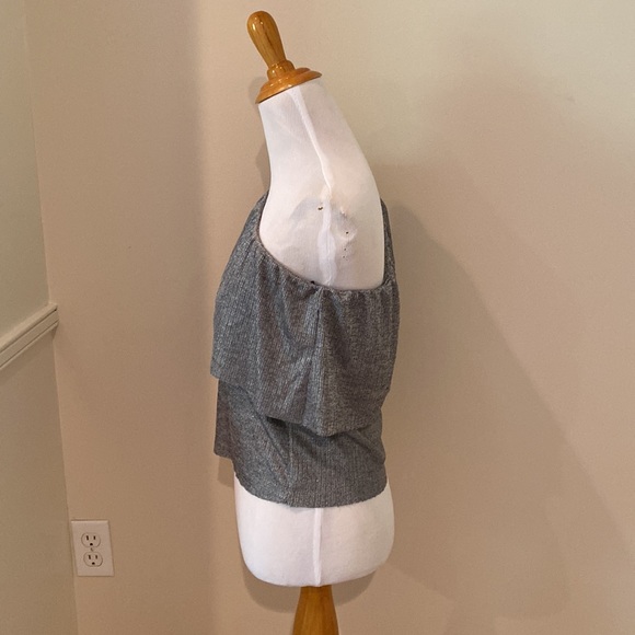 Zara Trafaluc Silver Shimmer One Shoulder Long Sleeve Top Size XS - Picture 2 of 6